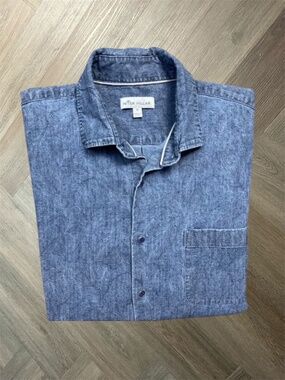 Peter Millar Chambray Shirt Mens Medium Blue Preppy‎ Classic Resort Golf Tennis